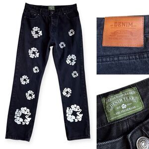 Denim Tears The White Wreath Black Jeans 34"x31" Button Fly Cotton Poly Blend